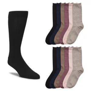 12 Pair Knocker Crew Socks Assorted Solid Color Women Casual Wear Work Size 9-11