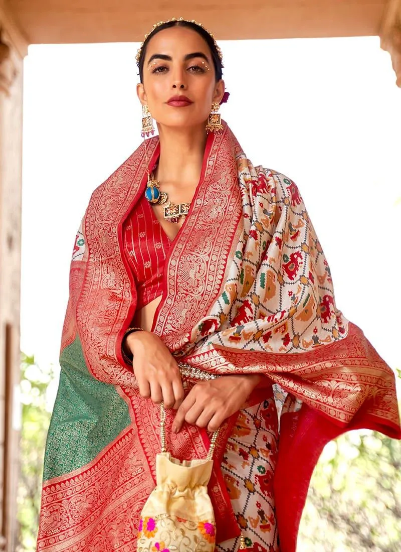 Amazing Cream Color Silk Base Swarovski Work Printed Saree