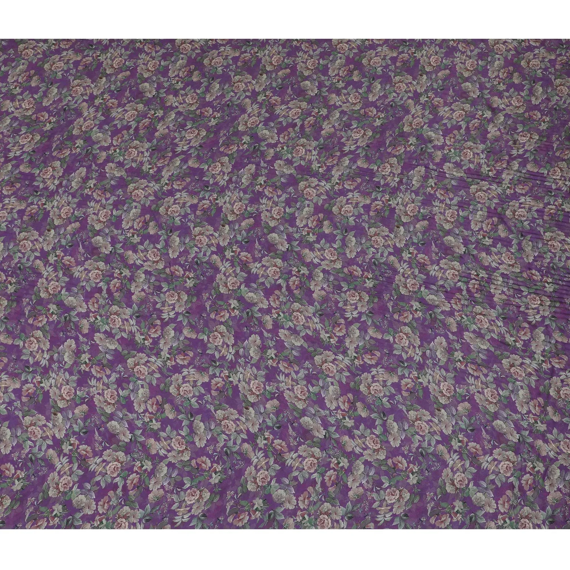 Amethyst Garden Viscose Crepe Fabric - Romantic Floral Print, Luxurious Feel, 110cm Width (India)  - D17649