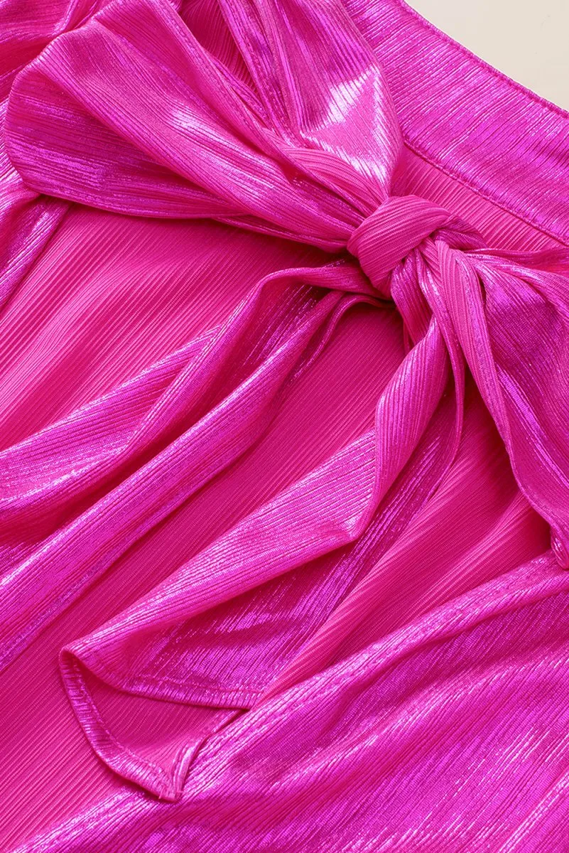 Bright Pink Knotted Backless Blouse