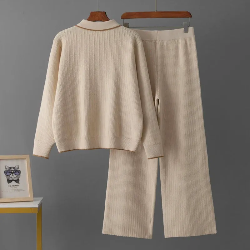 Classic Ribbed Knit 2-Piece Co-ord Set with Contrasting Pocket Detailing