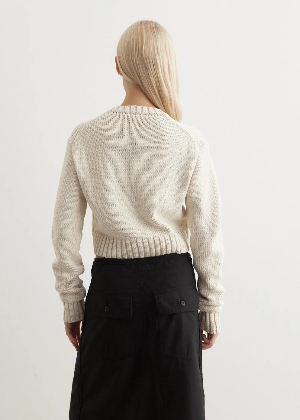Cotton Lily-Yarn Knit Crew Neck Short Cardigan