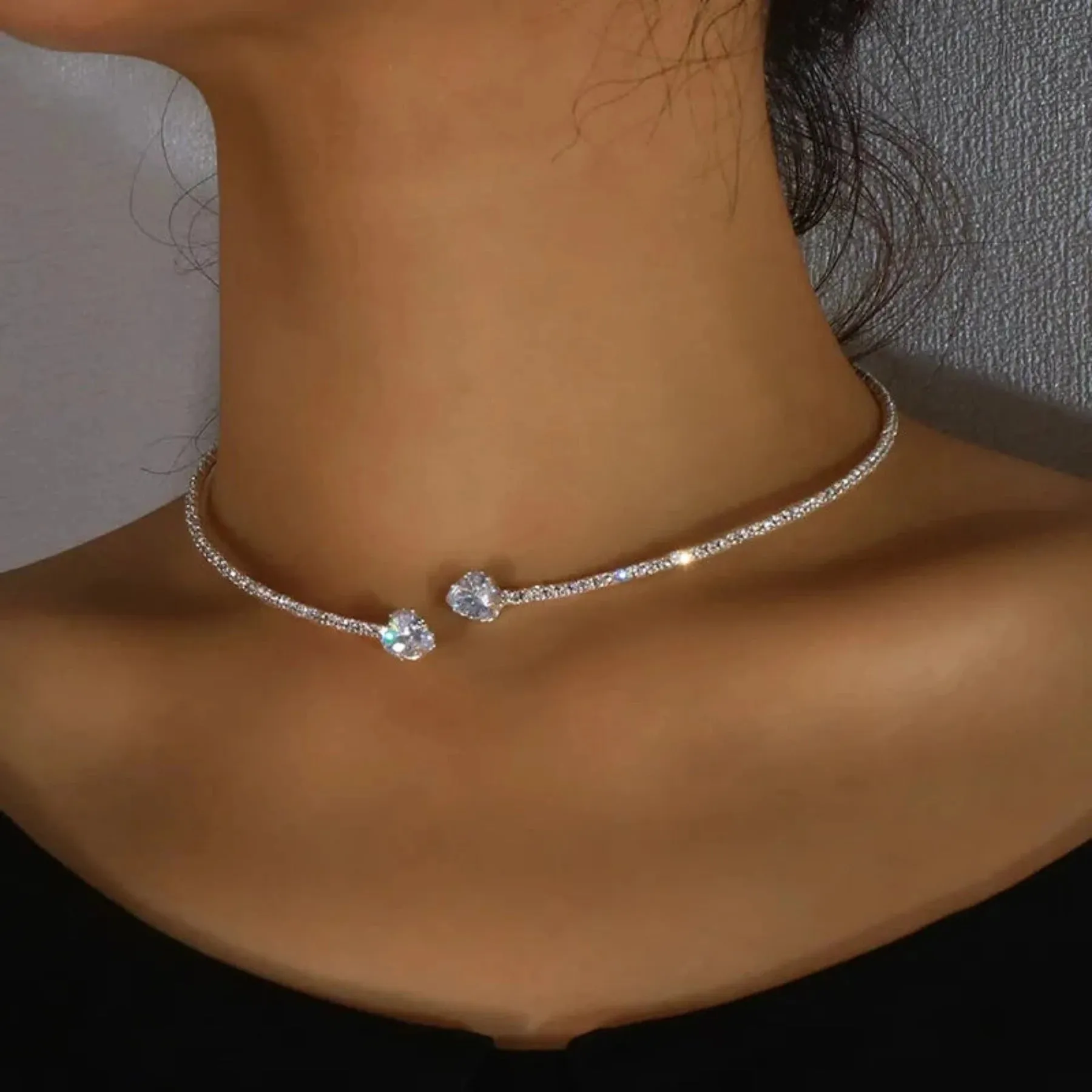 Heart Collar Choker Rhinestone Jewelry Accessories