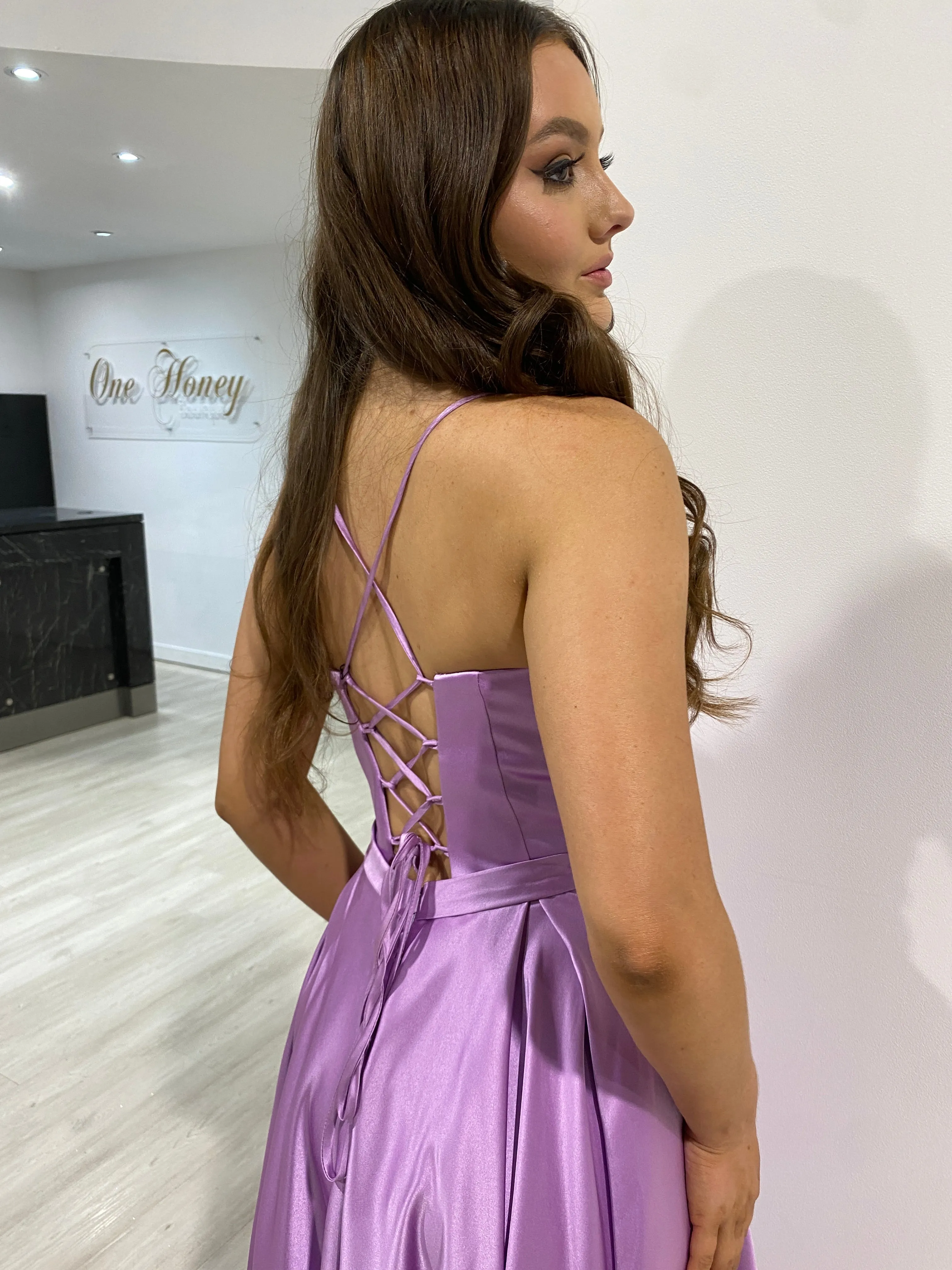 Honey Couture DANIELLA V Front Corset Lace Up Back w Skirt Formal Dress