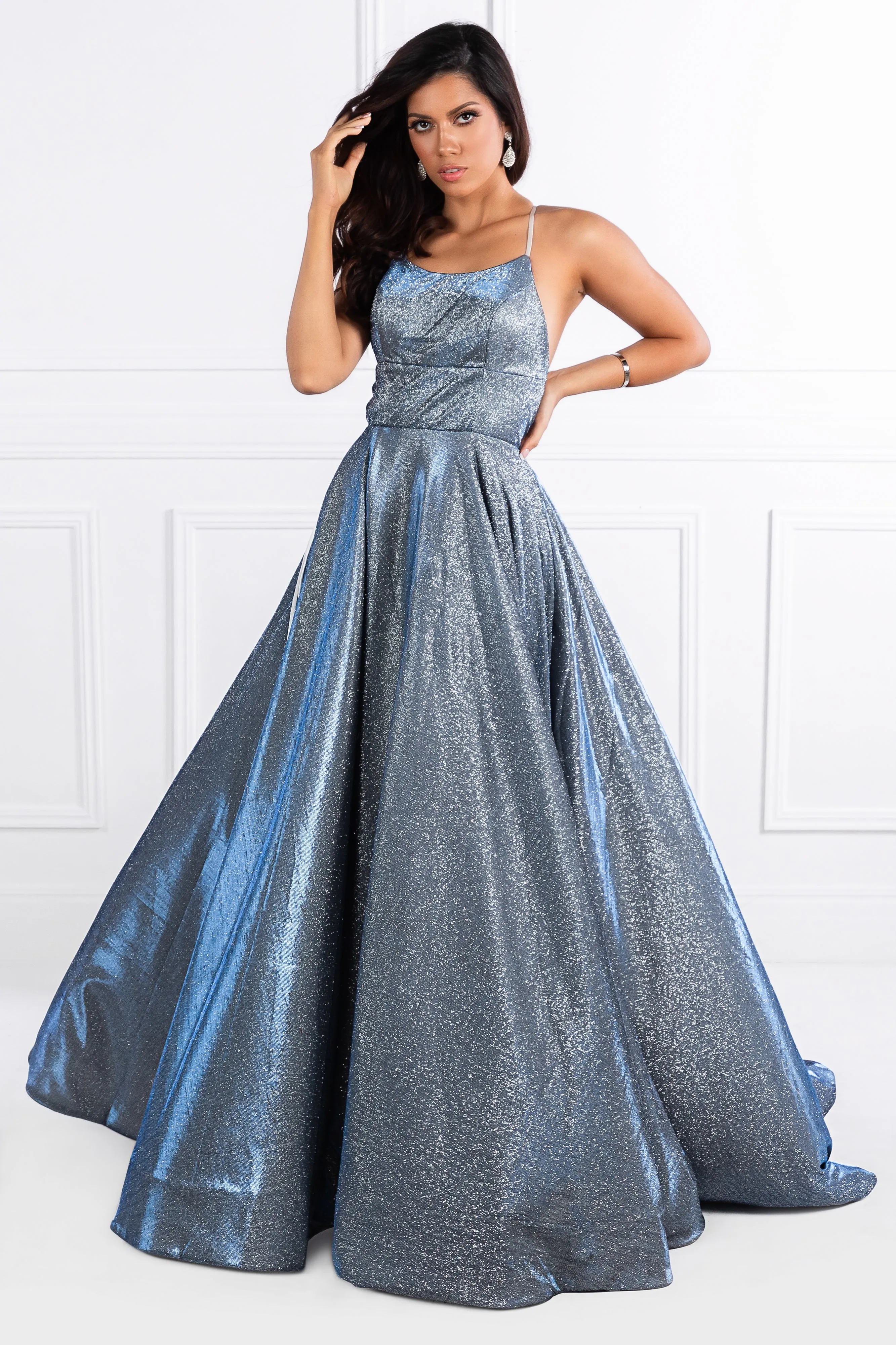 Honey Couture HARRIETT Glitter Fabric Lace Up Back Formal Dress