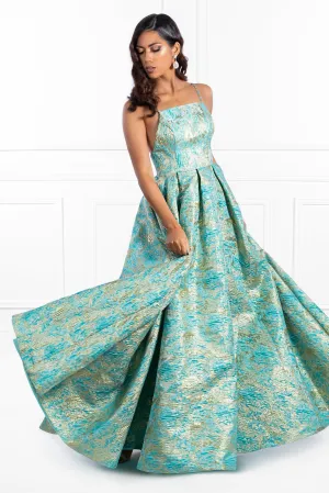Honey Couture INGA Floral Teal Print Formal Dress