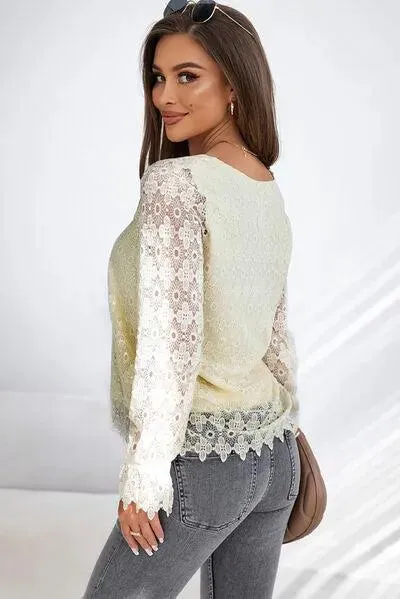 Ivory V-Neck Blouse: Long Sleeve Chic Style