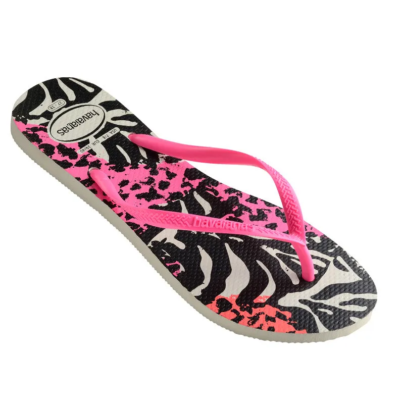 Kids Slim Thongs - Animal Shocking Pink
