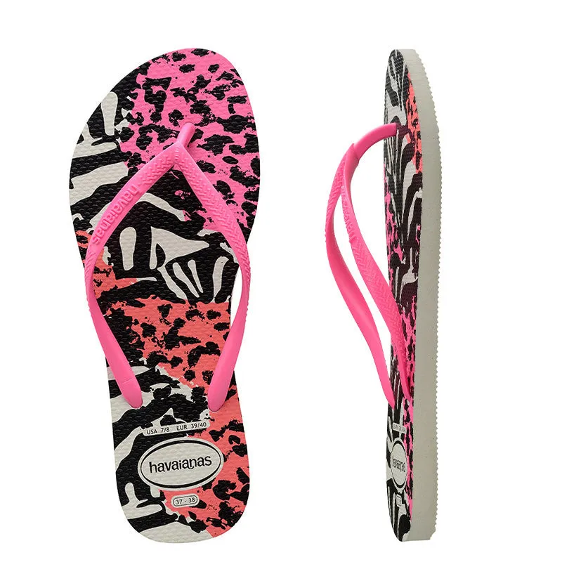 Kids Slim Thongs - Animal Shocking Pink