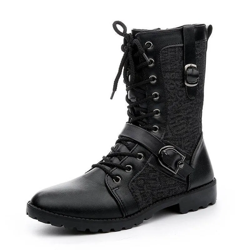 Men's Buckle-Fastening Lace-Up Boots