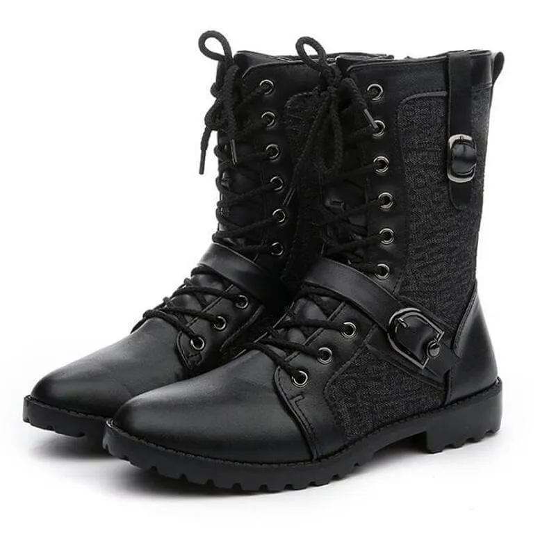 Men's Buckle-Fastening Lace-Up Boots