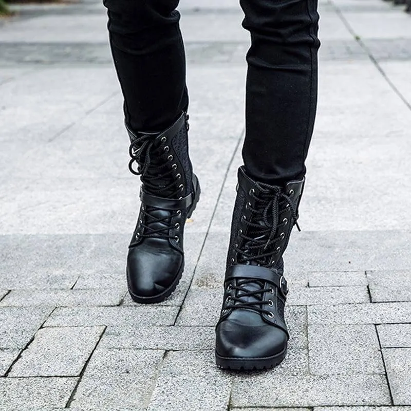 Men's Buckle-Fastening Lace-Up Boots