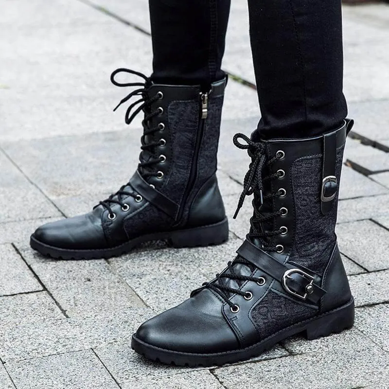 Men's Buckle-Fastening Lace-Up Boots