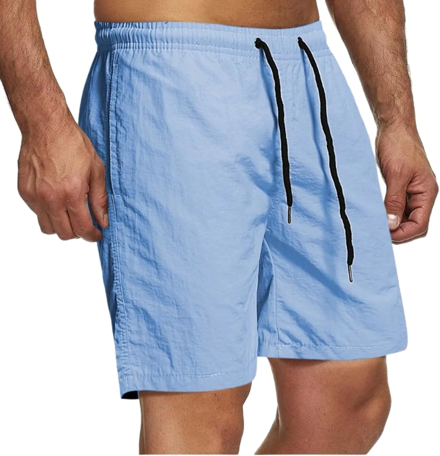 Men's Quick Dry Shorts - Water Resistant Mens Solid Shorts with Elastic Waist