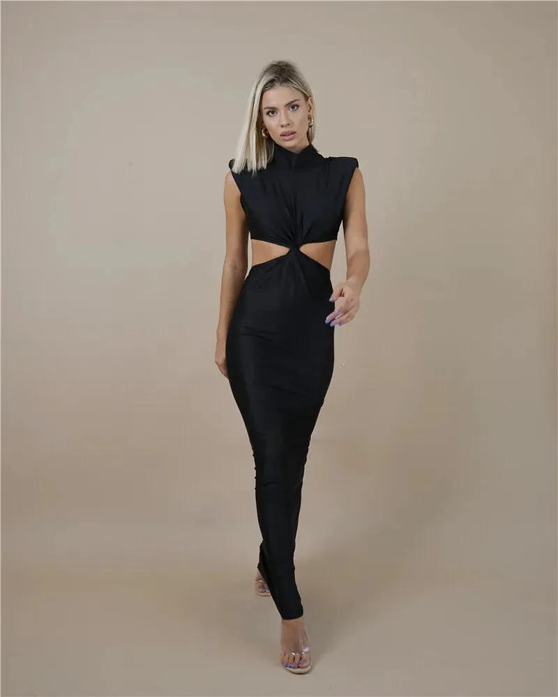 Satin Twist Cut-Out Sleeveless Maxi Dress