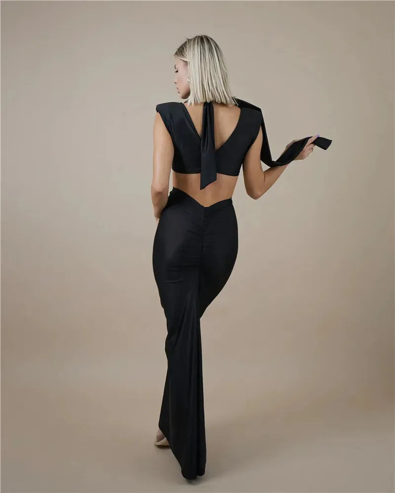Satin Twist Cut-Out Sleeveless Maxi Dress