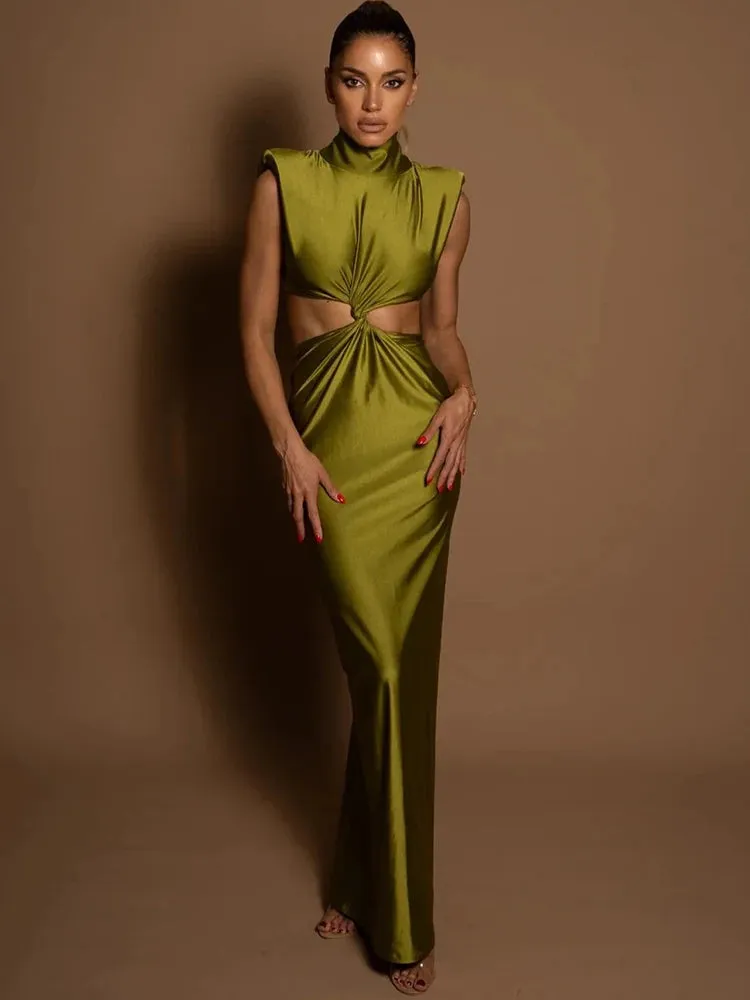 Satin Twist Cut-Out Sleeveless Maxi Dress