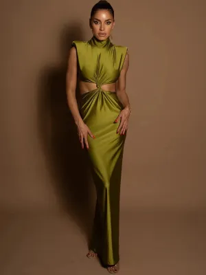 Satin Twist Cut-Out Sleeveless Maxi Dress