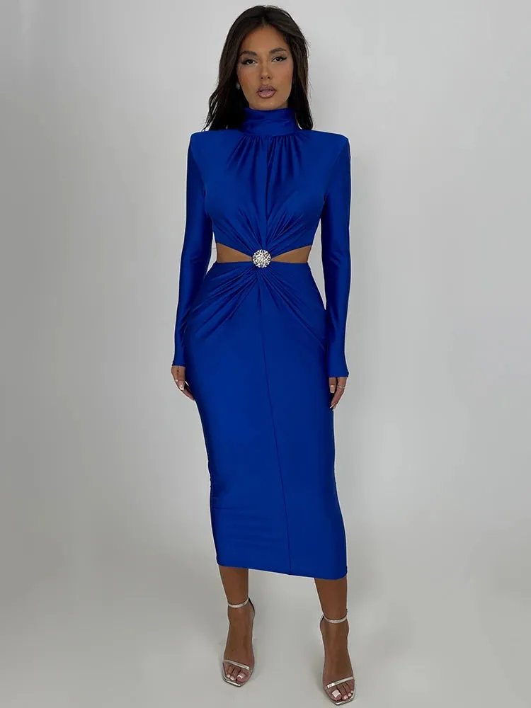 Serena Embellished Cut-Out Turtleneck Bodycon Midi Dress