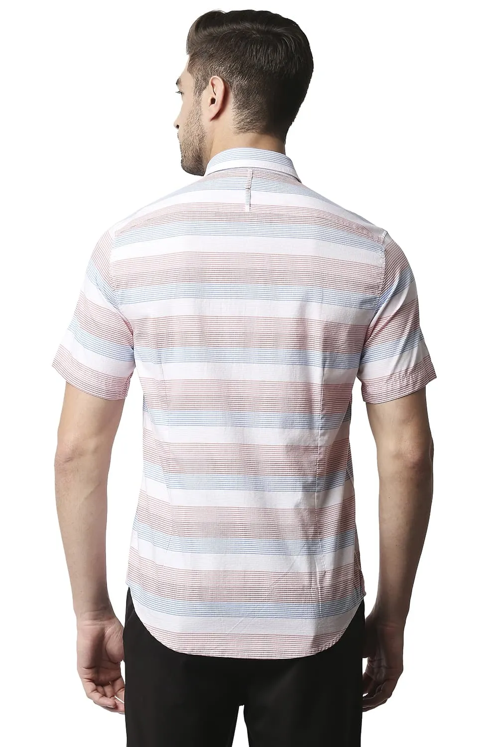 Slim Fit Twill Weft Stripe Halfsleeves Shirt