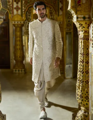 Vintage Ivory Three-Dimensional Sherwani Set