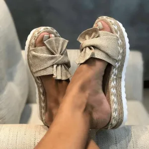 Women's Woven Wedge Heel Sandals: Summer Peep Toe Slides