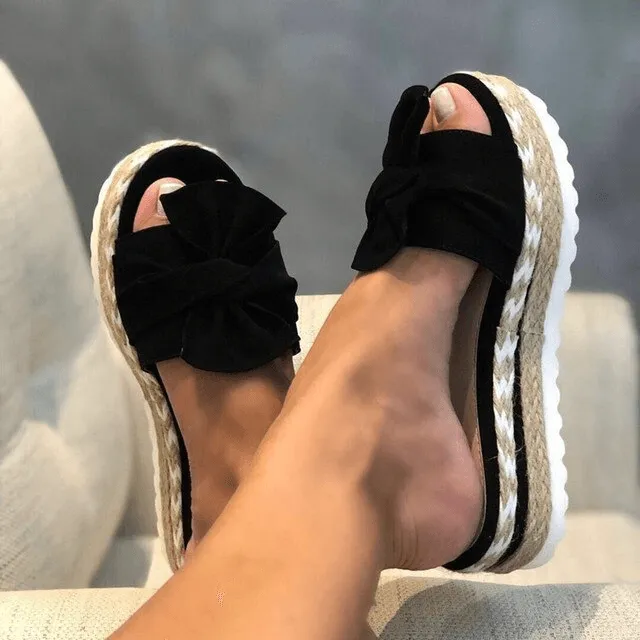 Women's Woven Wedge Heel Sandals: Summer Peep Toe Slides